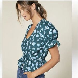 OuterKnown Women's XS Astral Blouse Floral Puff Sleeve NWT